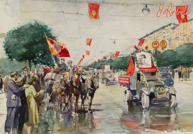 Картины - Первомайская демонстрация в Москве.
