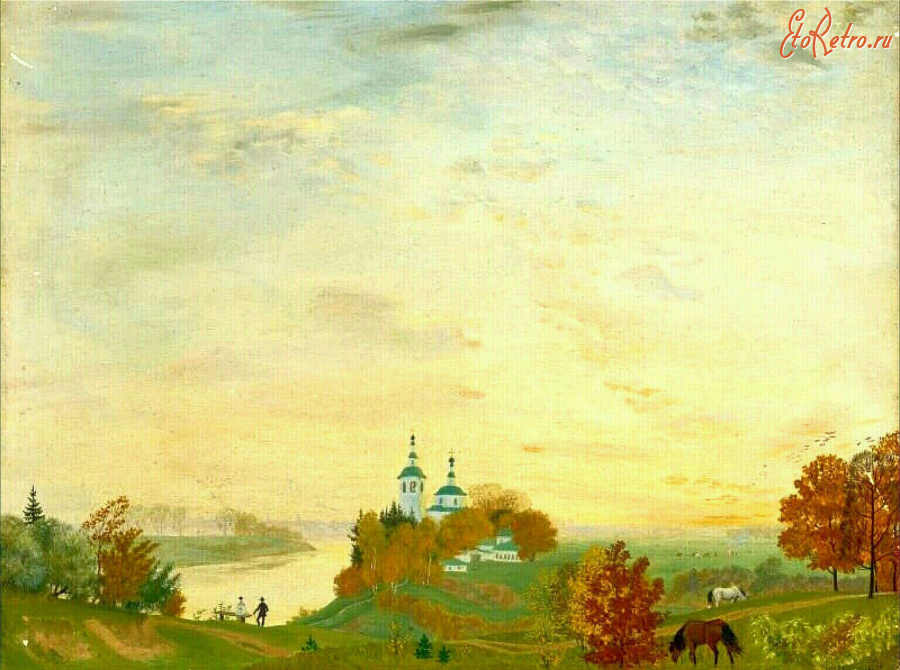 Картины - Борис Кустодиев. Над рекой. Осень