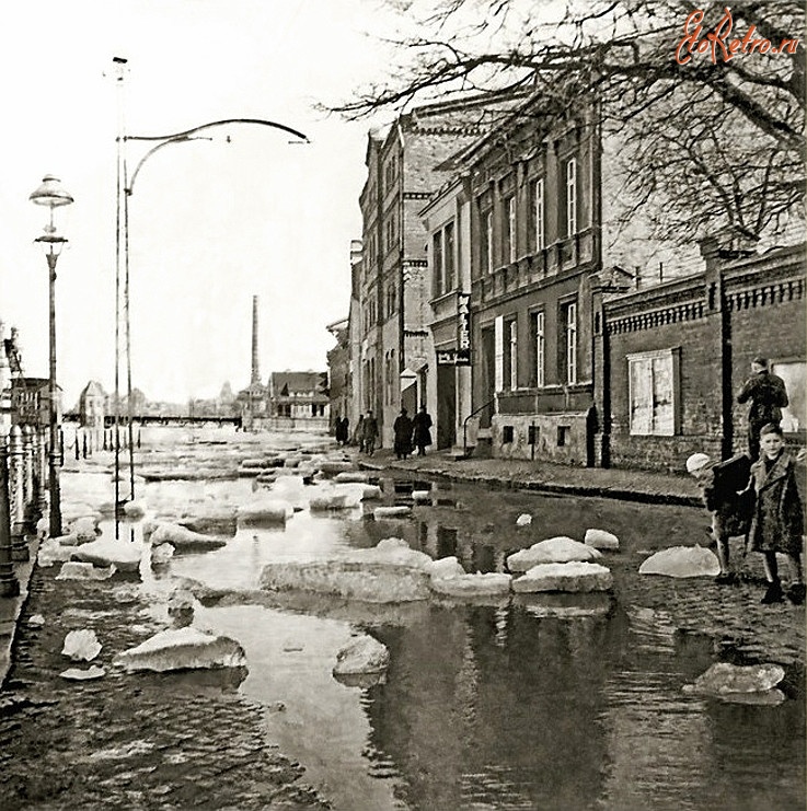 Советск - Тильзит. Последствия половодья западнее моста Королевы Луизы на Мемельштрассе.