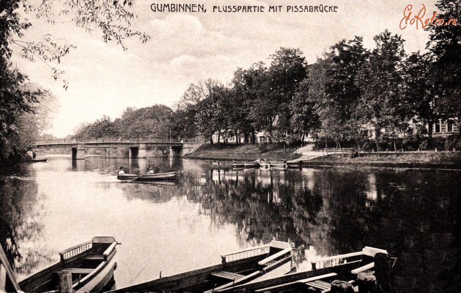 Гусев - Gumbinnen. Flusspartie mit Pissabruecke.