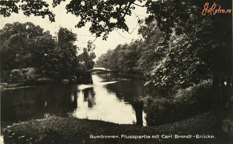 Гусев - Gumbinnen. Flusspartie mit Brandt-Bruecke.