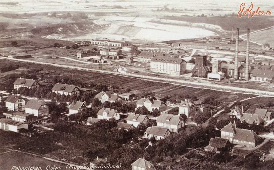 Янтарный - Пальмникен (ныне пос. Янтарный) и карьер Вальтер. Фото 1930 года.