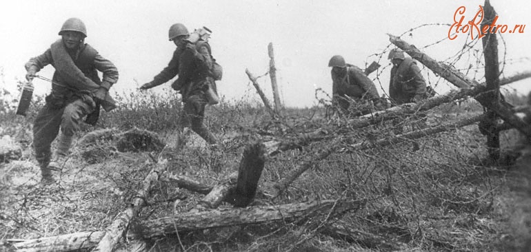Ленинградская область - Гвардейцы Ленинградского фронта преодолевают укрепления финнов