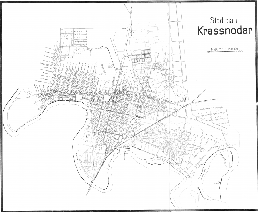 Краснодар - План Краснодара 1942 г., составленный немецкими топографами в период оккупации