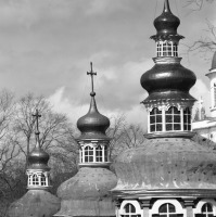 Печоры - Псково-Печерский монастырь. Купола Покровской церкви.