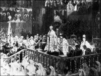 Москва - Коронование царя и царицы в Успенском соборе в Москве. Справа от императорской четы – императрица-мать.