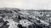 Киев - Київ. Вид Подолу та Верхнього міста в середині 19 ст. Гравюра 1862 року.