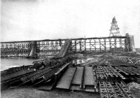 Муром - Строительство Муромского моста через Оку. Правый берег, монтаж стальных пролётных конструкций.