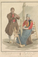 Ретро мода - Рыбак с сетью и жена рыбака с прялкой в Схокланде