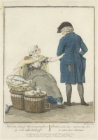 Ретро мода - Торговка рыбой и мужчина в синем пальто. Амстердам