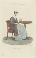 Ретро мода - Голландский костюм. Женщина в голубом платье с книгой