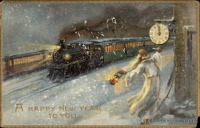 Ретро открытки - Старинные новогодние открытки с поездами.
