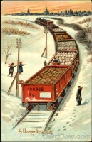Ретро открытки - Старинные новогодние открытки с паровозами,поездами.