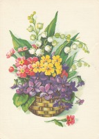 Ретро открытки - Цветы в корзине