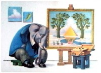 Ретро открытки - Слон-живописец. Басня С.Михалкова