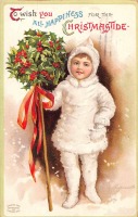 Ретро открытки - Счастливого Рождества. Девочка в белой шубке