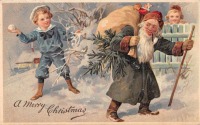 Ретро открытки - Рождественские приветствия. Игра в снежки