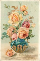 Ретро открытки - Цветочные Послания. Розы в голубой вазе