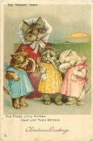 Ретро открытки - С Рождеством. Три плачущих котёнка потеряли рукавички