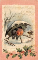 Ретро открытки - С Рождеством. Зимние птицы под зонтом