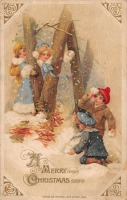 Ретро открытки - Счастливого Рождества. Игра в снежки