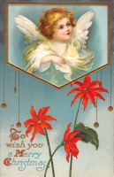 Ретро открытки - С Рождеством и Новым Годом. Ангел и Рождественский цветок