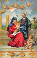 Ретро открытки - С Рождеством и Новым Годом . Святое семейство и ангелы