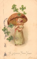 Ретро открытки - С Новым Годом. Девочка и гриб