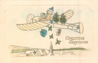 Ретро открытки - С Рождеством. Девочка с подарками и самолёт