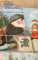 Ретро открытки - С Рождеством и Новым Годом. Санта Клаус в фуражке и аэроплан