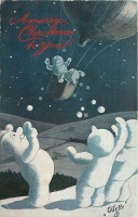 Ретро открытки - С Рождеством и Новым Годом. Снеговики и воздушный шар