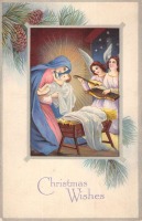 Ретро открытки - С Рождеством. Святое семейство. Дева с младенцем и ангелы