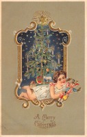Ретро открытки - С Рождеством. Девочка с петрушкой
