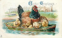 Ретро открытки - Счастливой Пасхи. Семейное путешествие в лодке по реке