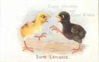 Ретро открытки - Счастливой Пасхи. Два цыплёнка. Серьёзный разговор