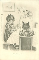 Ретро открытки - Ужин в кошачьей семье