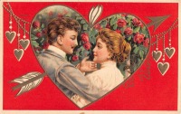 Ретро открытки - Моей Валентине. Романтическая пара и красные розы
