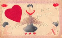 Ретро открытки - Моему  Валентину. Амуры, бархатное сердце и женский образ