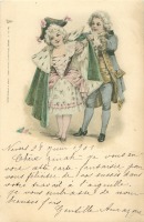 Ретро открытки - Девочка в бархатной накидке и мальчик в камзоле