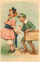 Ретро открытки - С любовью. Девочка в розовом платье и мальчик в униформе