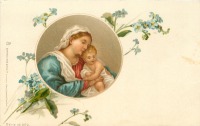 Ретро открытки - Мадонна с младенцем и голубые незабудки
