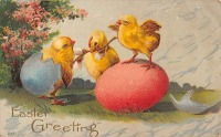 Ретро открытки - Счастливой Пасхи. Цыплята и цветущее дерево