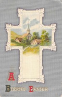 Ретро открытки - Пасхальные поздравления. Пасхальный крест и сельская церковь