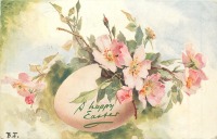 Ретро открытки - Пасхальное яйцо и розовый шиповник