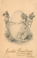 Ретро открытки - Три девушки и пасхальное яйцо
