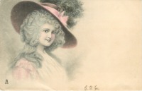 Ретро открытки - Как Мария Антуанетта. Девушка в розовой шляпе