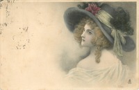 Ретро открытки - Как Мария Антуанетта. Девушка в шляпе с красной розой