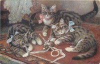 Ретро открытки - Котята и детская погремушка
