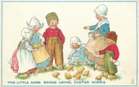 Ретро открытки - Дети, пасхальные цыплята и зёрна