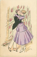 Ретро открытки - Романтическая пара и костюм для прогулок